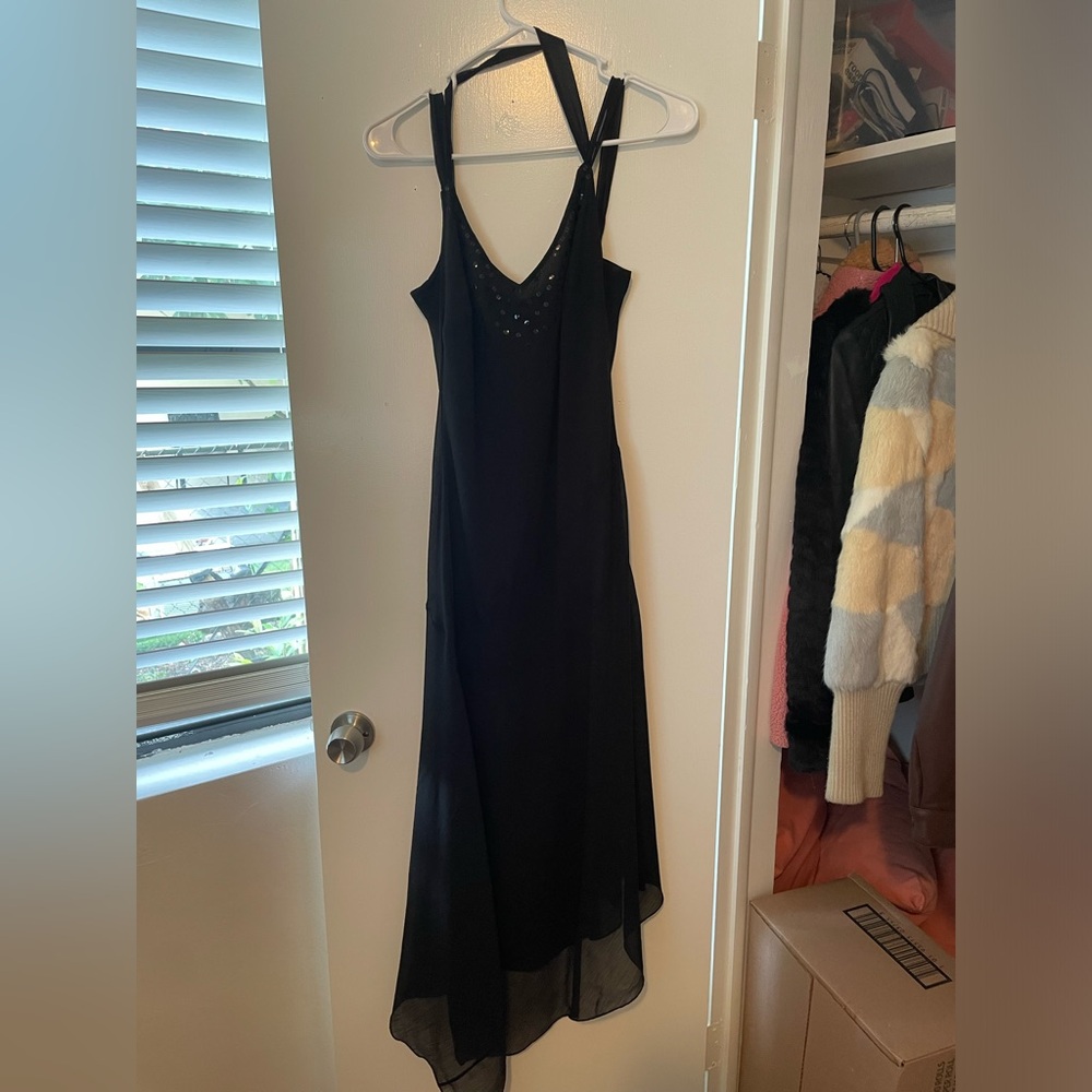 Vintage Black Sequin Asymmetrical Dress